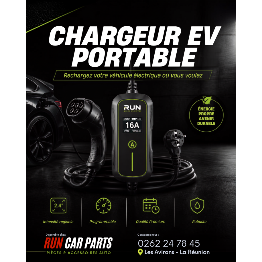 Chargeur voiture électrique portable 16A | La Réunion