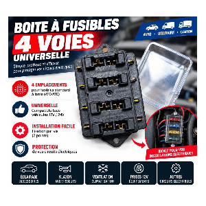 Boîte à fusibles universelle 4 voies pour automobile 12V/24V – Fusibles à lame standard
