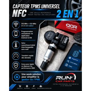 Capteur TPMS universel NFC 2-en-1 315/433 MHz programmable par smartphone